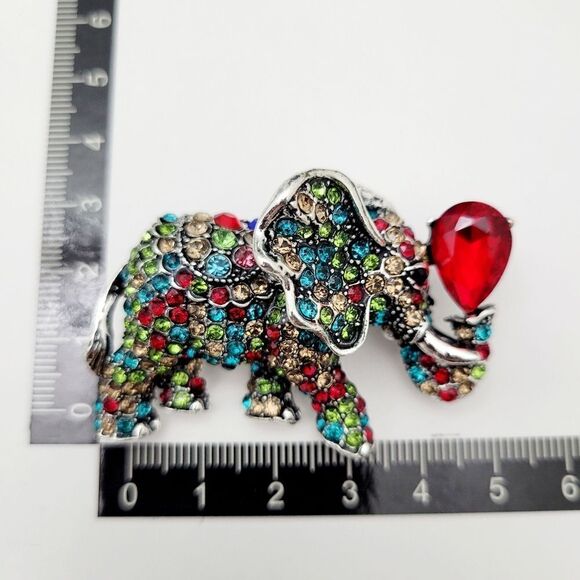 Brand New 2 In 1 Silver Elephant Red Stone Rhinestone Brooch Pin & Pendant - Picture 11 of 11